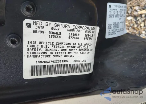 1999 Saturn Sl2 from USA, damaged, VIN 1G8ZK5274XZ339594